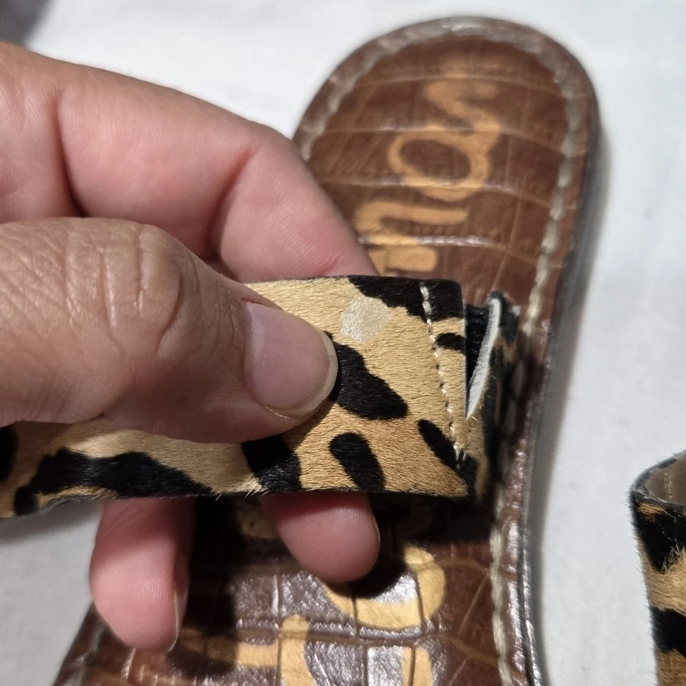 Sam Edelman Gala Double Strap Slide Sandal Leopard Brahma Hair Sz 4